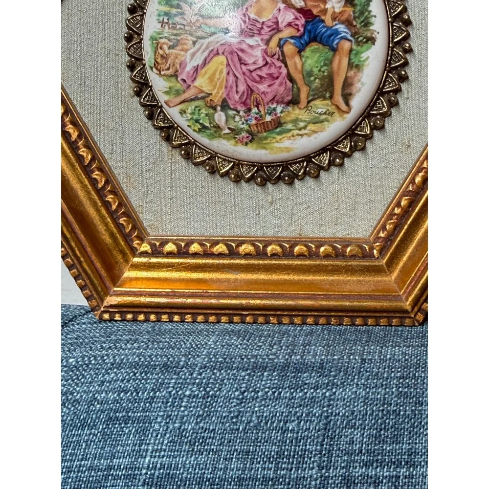 Vintage French Provincial Boucher Rococo Style Wall Hanging Porcelain Plaque